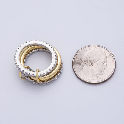 14K Gold Filled Micro Paved CZ Interlock Stacked Mixed Metal Ring | O1676