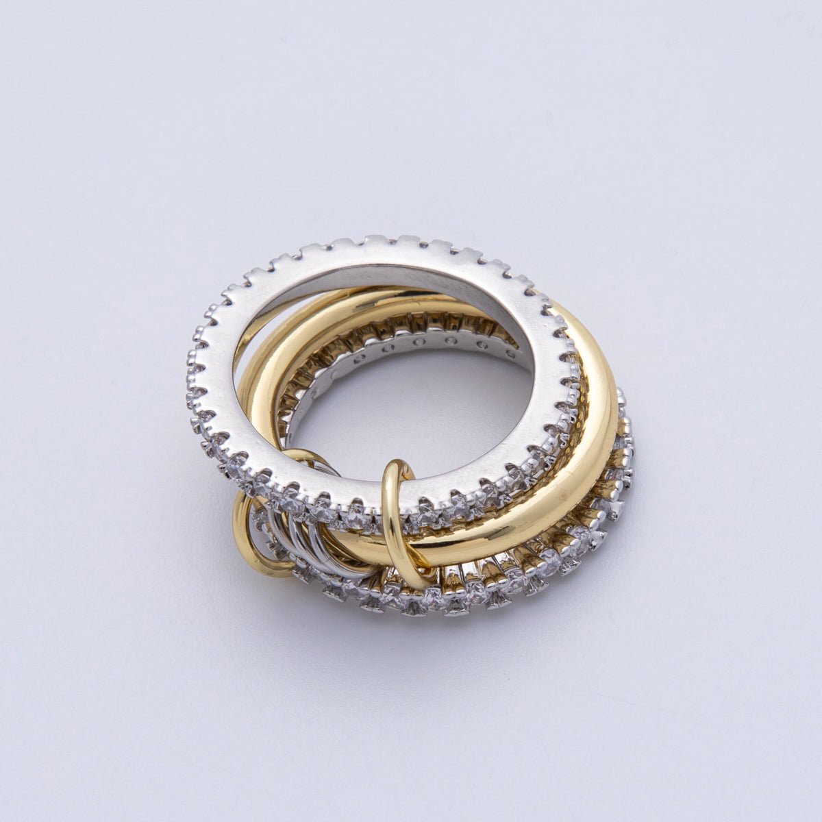 14K Gold Filled Micro Paved CZ Interlock Stacked Mixed Metal Ring | O1676
