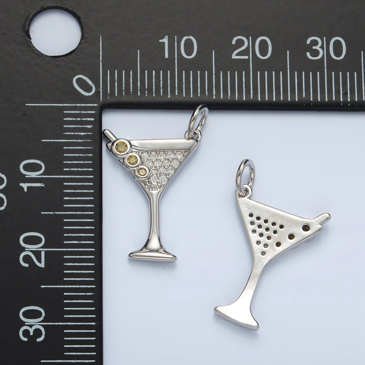 14K Gold Filled 19mm Micro Paved CZ Mini Martini Alcohol Drinks Charm in Gold &amp; Silver | M502