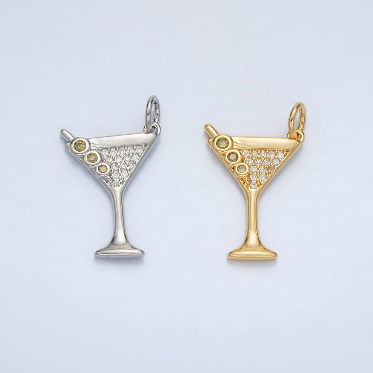 14K Gold Filled 19mm Micro Paved CZ Mini Martini Alcohol Drinks Charm in Gold &amp; Silver | M502