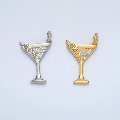 14K Gold Filled 19mm Micro Paved CZ Mini Martini Alcohol Drinks Charm in Gold &amp; Silver | M502