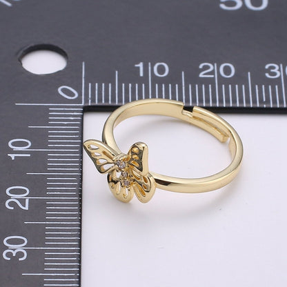 14K Gold Filled Micro Paved CZ Open Butterfly Adjustable Ring | R048
