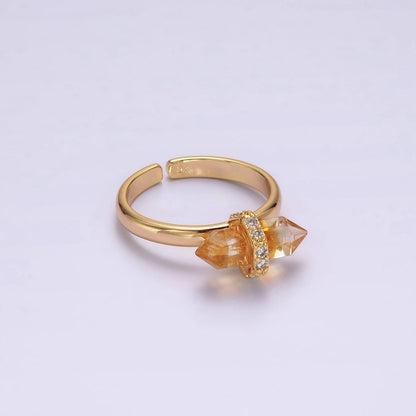 14K Gold Filled Micro Paved CZ Pointed Wand Citrine, Rose Quartz, Aquamarine, Amazonite, Howlite, Amethyst, Labradorite, Onyx Ring | O1035 - O1042