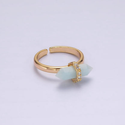 14K Gold Filled Micro Paved CZ Pointed Wand Citrine, Rose Quartz, Aquamarine, Amazonite, Howlite, Amethyst, Labradorite, Onyx Ring | O1035 - O1042