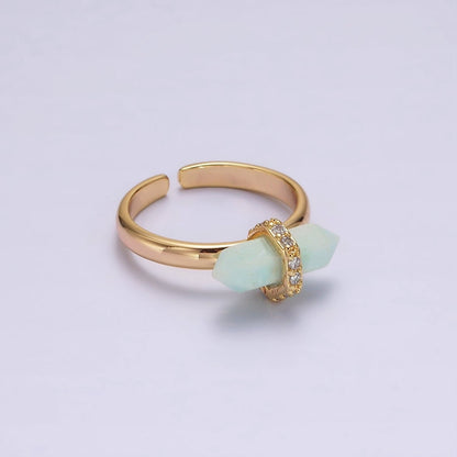 14K Gold Filled Micro Paved CZ Pointed Wand Citrine, Rose Quartz, Aquamarine, Amazonite, Howlite, Amethyst, Labradorite, Onyx Ring | O1035 - O1042
