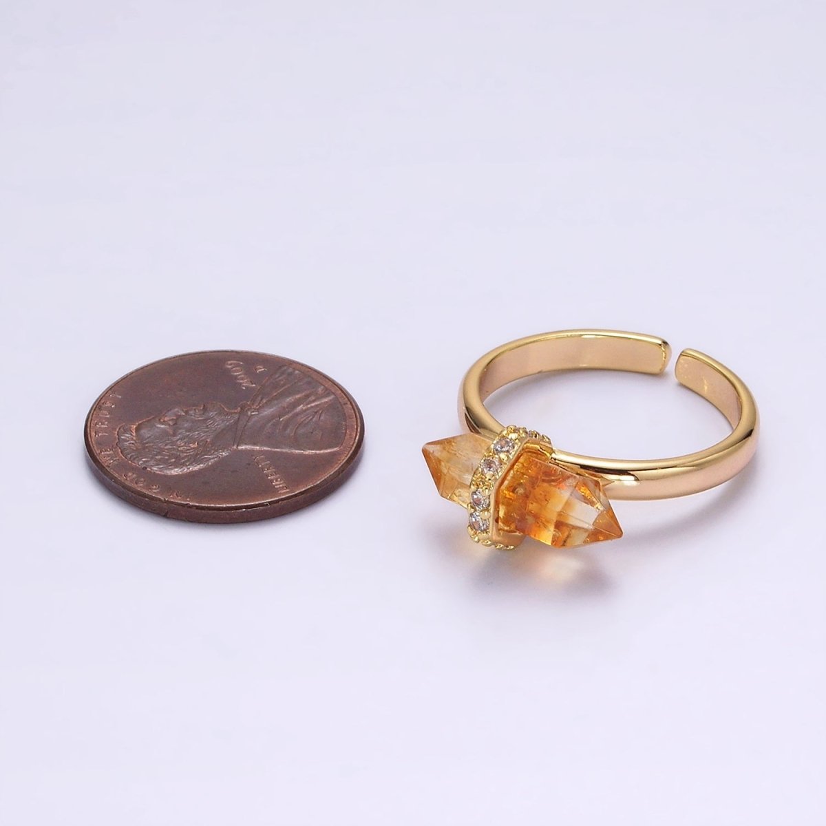 14K Gold Filled Micro Paved CZ Pointed Wand Citrine, Rose Quartz, Aquamarine, Amazonite, Howlite, Amethyst, Labradorite, Onyx Ring | O1035 - O1042