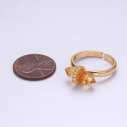 14K Gold Filled Micro Paved CZ Pointed Wand Citrine, Rose Quartz, Aquamarine, Amazonite, Howlite, Amethyst, Labradorite, Onyx Ring | O1035 - O1042
