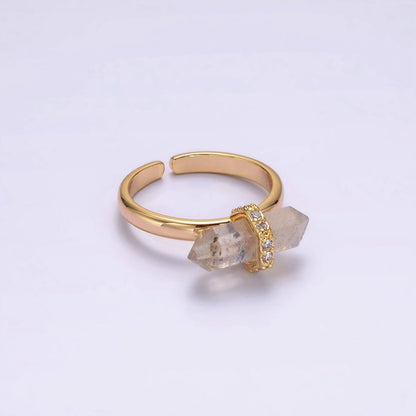 14K Gold Filled Micro Paved CZ Pointed Wand Citrine, Rose Quartz, Aquamarine, Amazonite, Howlite, Amethyst, Labradorite, Onyx Ring | O1035 - O1042