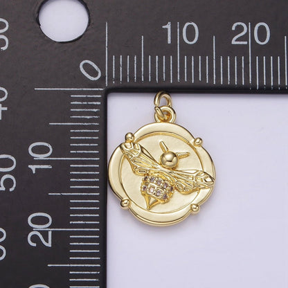 14K Gold Filled Micro Paved CZ Queen Bee Round Square Charm | AG307