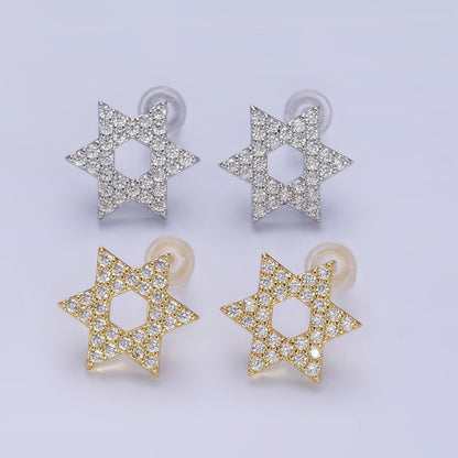 14K Gold Filled Micro Paved CZ Star of David Stud Earrings in Gold &amp; Silver | AB1273 AB1274