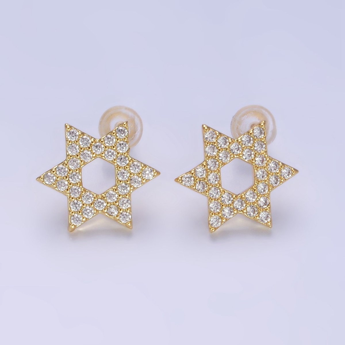14K Gold Filled Micro Paved CZ Star of David Stud Earrings in Gold &amp; Silver | AB1273 AB1274