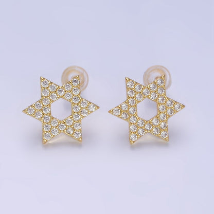 14K Gold Filled Micro Paved CZ Star of David Stud Earrings in Gold &amp; Silver | AB1273 AB1274