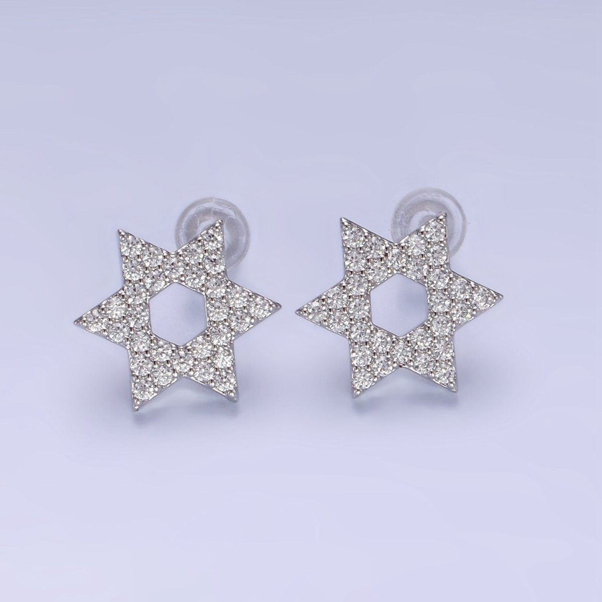 14K Gold Filled Micro Paved CZ Star of David Stud Earrings in Gold &amp; Silver | AB1273 AB1274