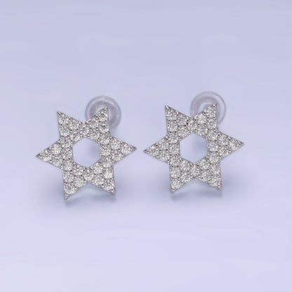 14K Gold Filled Micro Paved CZ Star of David Stud Earrings in Gold &amp; Silver | AB1273 AB1274