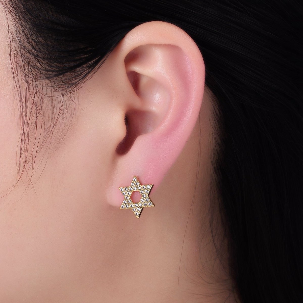 14K Gold Filled Micro Paved CZ Star of David Stud Earrings in Gold &amp; Silver | AB1273 AB1274