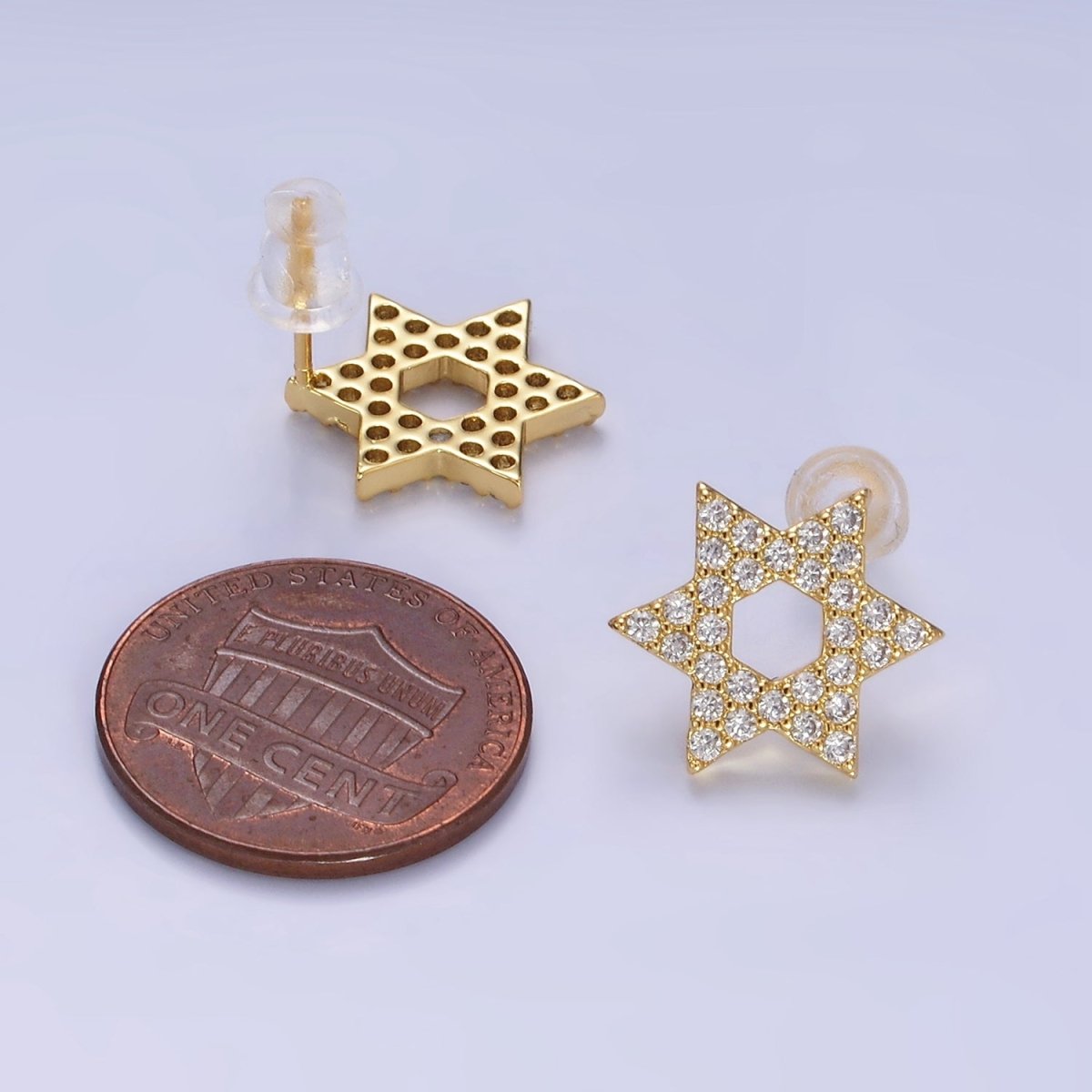 14K Gold Filled Micro Paved CZ Star of David Stud Earrings in Gold &amp; Silver | AB1273 AB1274