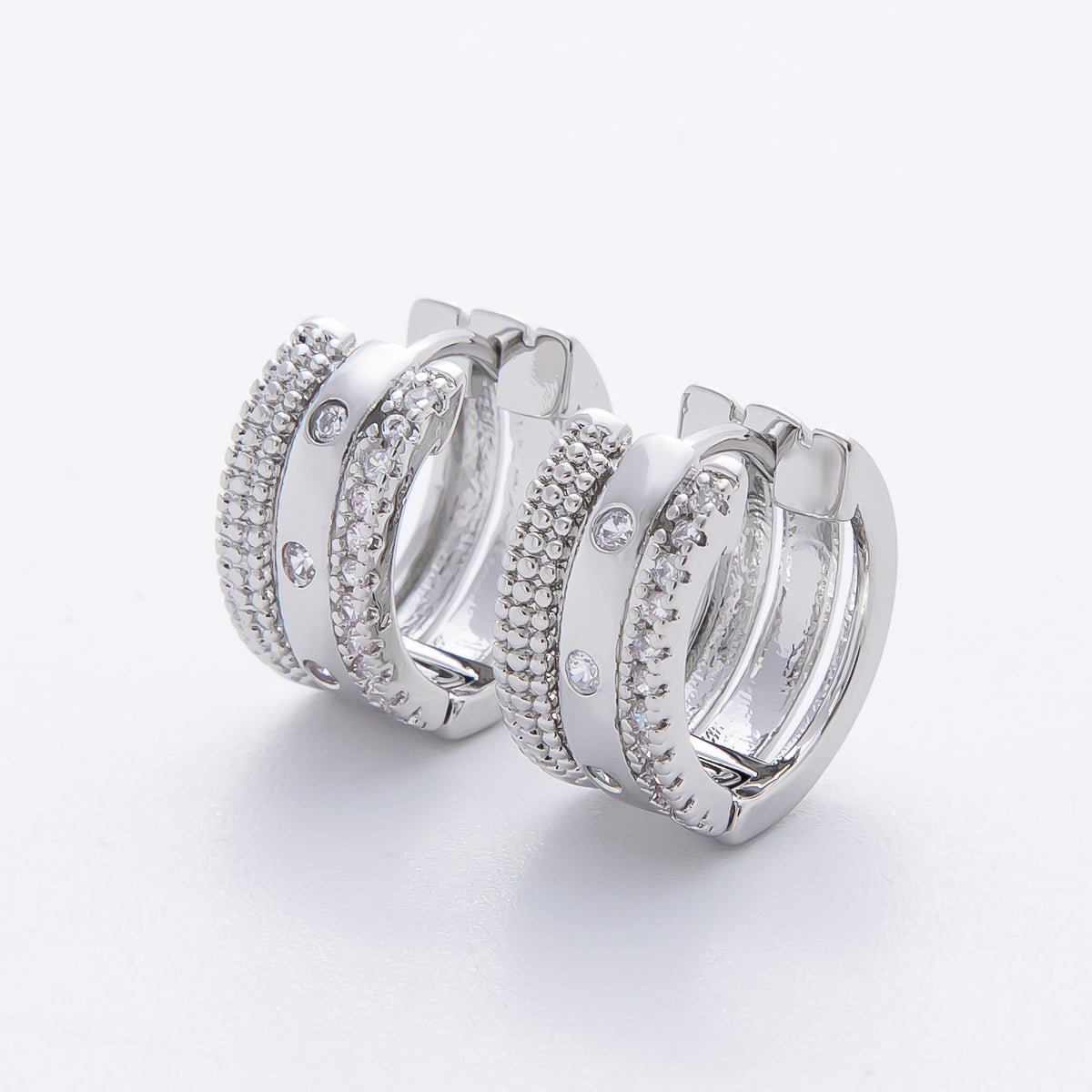 14K Gold Filled Triple Beaded Micro Paved CZ Cartilage Huggie Hoops Earrings in Gold &amp; Silver | AJ226 AJ227