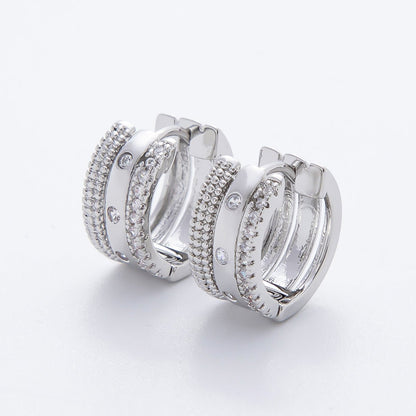 14K Gold Filled Triple Beaded Micro Paved CZ Cartilage Huggie Hoops Earrings in Gold &amp; Silver | AJ226 AJ227
