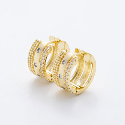 14K Gold Filled Triple Beaded Micro Paved CZ Cartilage Huggie Hoops Earrings in Gold &amp; Silver | AJ226 AJ227