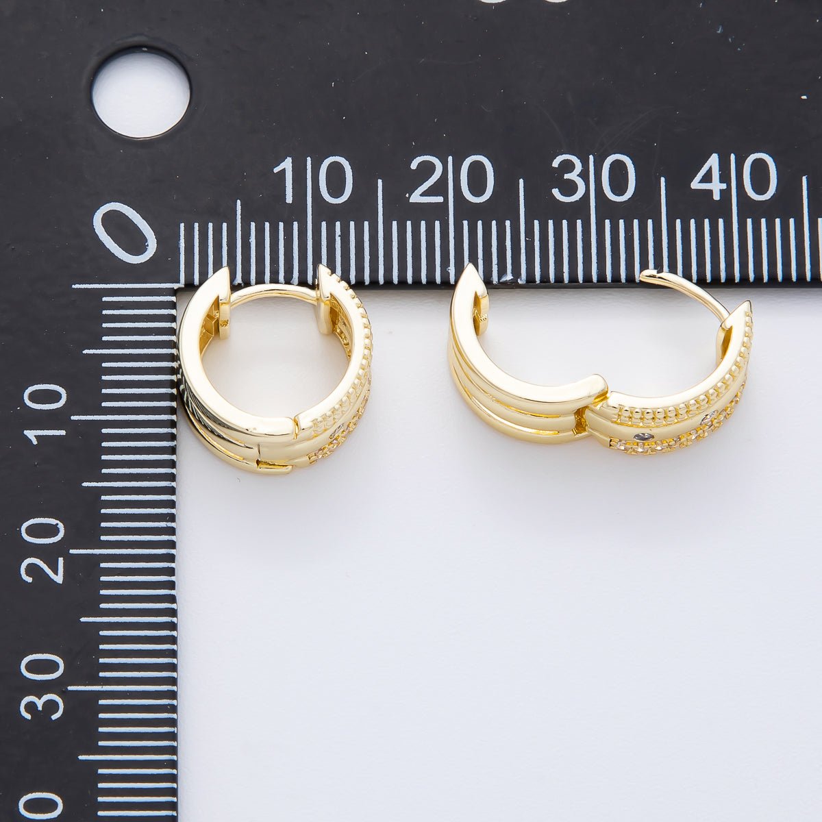 14K Gold Filled Triple Beaded Micro Paved CZ Cartilage Huggie Hoops Earrings in Gold &amp; Silver | AJ226 AJ227