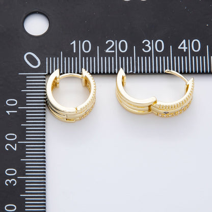 14K Gold Filled Triple Beaded Micro Paved CZ Cartilage Huggie Hoops Earrings in Gold &amp; Silver | AJ226 AJ227