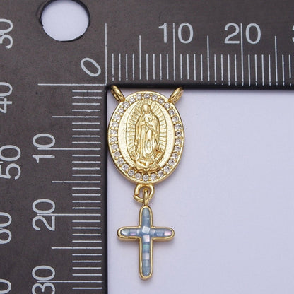 14K Gold Filled Micro Paved Lady Guadalupe Religious Cross Opal Drop Rosary Connector | Y-00630~Y-00634