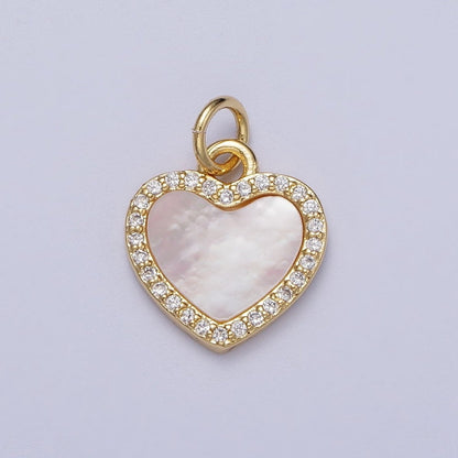 14K Gold Filled Micro Paved Shell Pearl Heart Love Charm E-548 E-552 E-553