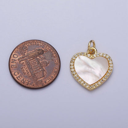 14K Gold Filled Micro Paved Shell Pearl Heart Love Charm E-548 E-552 E-553