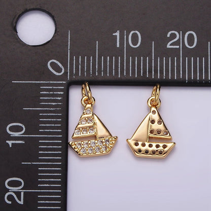 14K Gold Filled Mini Micro Paved CZ Sail Boat Add-On Charm | AG420