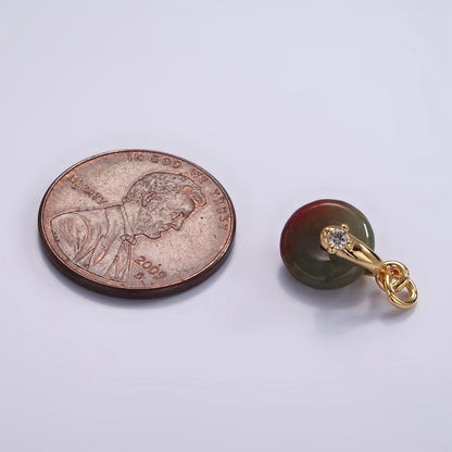 14K Gold Filled Mini Sunstone, Moss Agate, Red Aventurine, Crazy Lace Agate Round Donut CZ Charm | AC823 - AC826