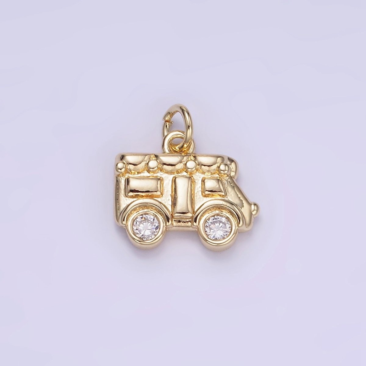 14K Gold Filled Mini Vehicle Caravan Car Charm in Gold &amp; Silver | W549