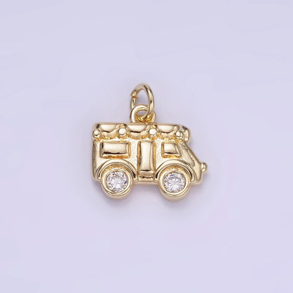 14K Gold Filled Mini Vehicle Caravan Car Charm in Gold &amp; Silver | W549