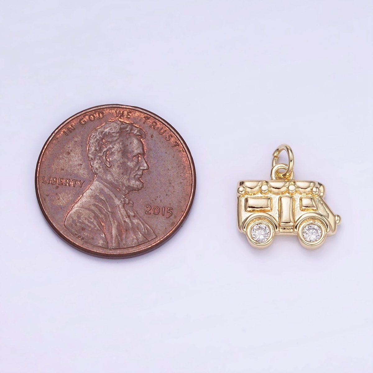 14K Gold Filled Mini Vehicle Caravan Car Charm in Gold &amp; Silver | W549