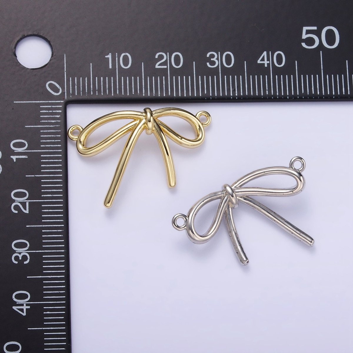14K Gold Filled Minimalist Tied Ribbon Bow Connector in Gold &amp; Silver | G497