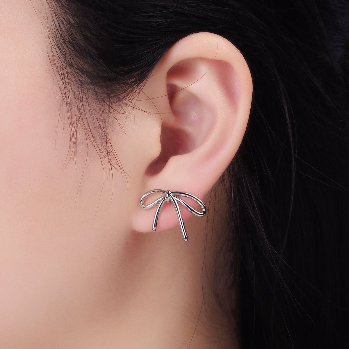 14K Gold Filled Minimalist Tied Ribbon Bow Stud Earrings in Gold &amp; Silver | Q281 Q282