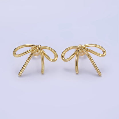 14K Gold Filled Minimalist Tied Ribbon Bow Stud Earrings in Gold &amp; Silver | Q281 Q282
