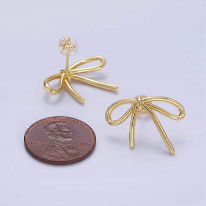 14K Gold Filled Minimalist Tied Ribbon Bow Stud Earrings in Gold &amp; Silver | Q281 Q282