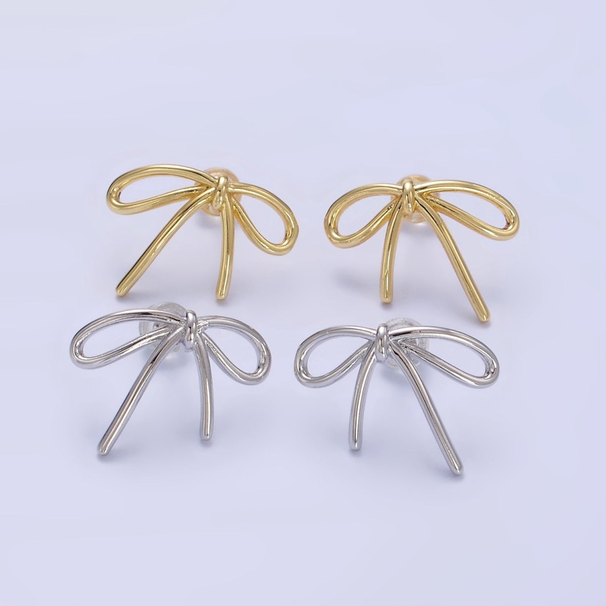14K Gold Filled Minimalist Tied Ribbon Bow Stud Earrings in Gold &amp; Silver | Q281 Q282