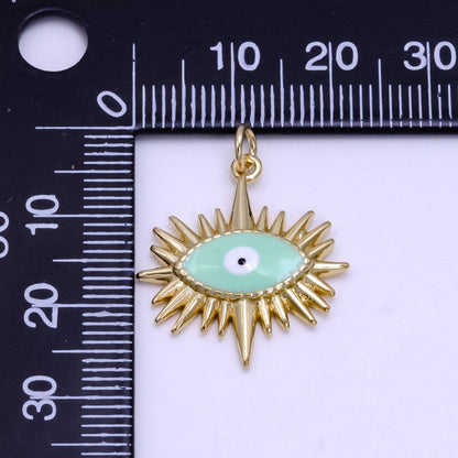 14K Gold Filled Mint Green Enamel Evil Eye Sunburst Charm | AG545
