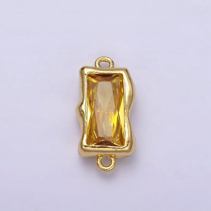 14K Gold Filled Molten Baguette Personalized Birth Month CZ Connector | G-183 Y-769 ~ Y-779