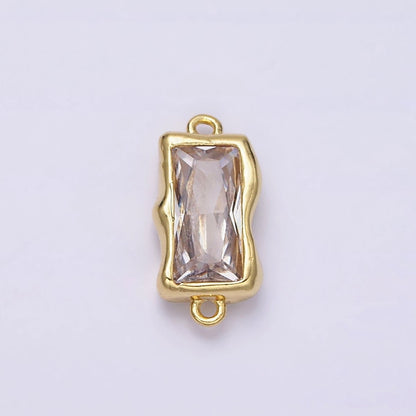 14K Gold Filled Molten Baguette Personalized Birth Month CZ Connector | G-183 Y-769 ~ Y-779