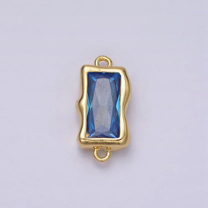 14K Gold Filled Molten Baguette Personalized Birth Month CZ Connector | G-183 Y-769 ~ Y-779