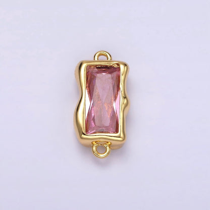 14K Gold Filled Molten Baguette Personalized Birth Month CZ Connector | G-183 Y-769 ~ Y-779
