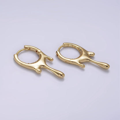 14K Gold Filled Molten Drip Micro Paved CZ Huggie Earrings | AE929