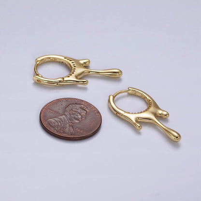 14K Gold Filled Molten Drip Micro Paved CZ Huggie Earrings | AE929