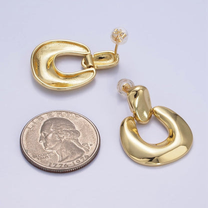 14K Gold Filled Molten Edged Chubby U-Shaped Bar Drop Stud Earrings in Gold &amp; Silver | AE447 AE448