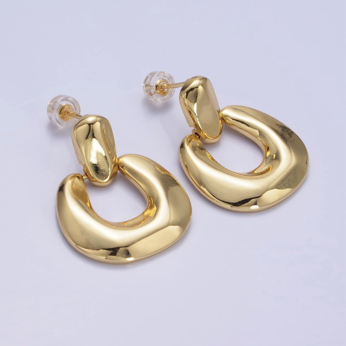 14K Gold Filled Molten Edged Chubby U-Shaped Bar Drop Stud Earrings in Gold &amp; Silver | AE447 AE448