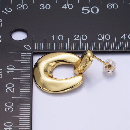 14K Gold Filled Molten Edged Chubby U-Shaped Bar Drop Stud Earrings in Gold &amp; Silver | AE447 AE448