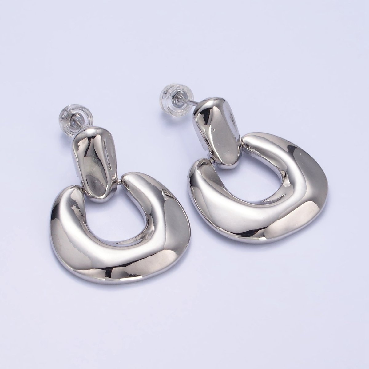 14K Gold Filled Molten Edged Chubby U-Shaped Bar Drop Stud Earrings in Gold &amp; Silver | AE447 AE448