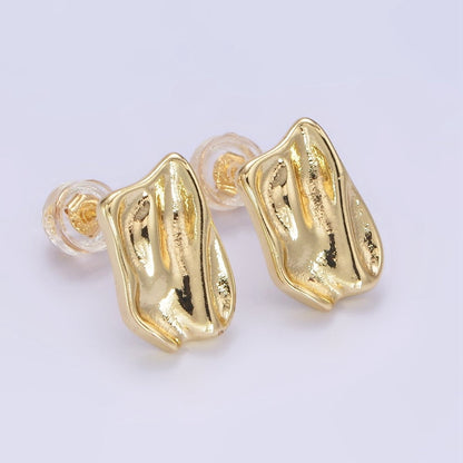 14K Gold Filled Molten Foil Rectangular Bar Stud Back Loop Earrings Findings in Silver &amp; Gold | Z812 Z813